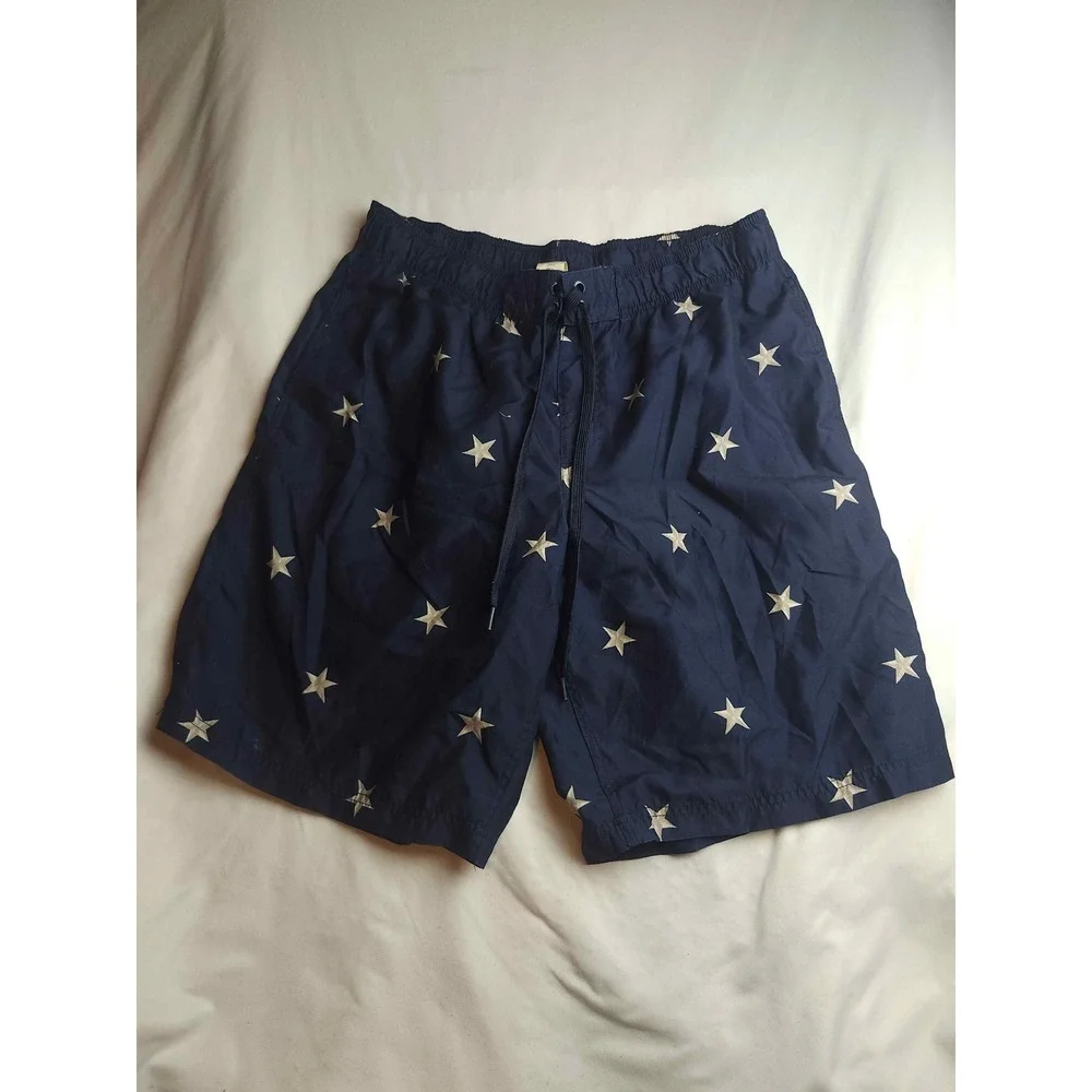 Faded Glory Mens Navy Blue Star Print Swim Trunks Board Shorts Large 36-38